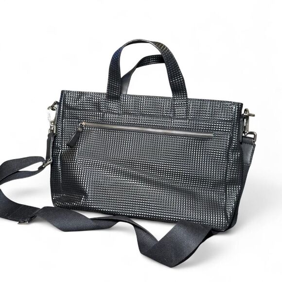 Police Brand Black Brief Case Laptop Bag with Crossbody Strap and Top Handles - Picture 2 of 8